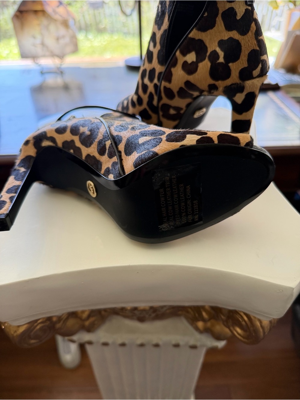 Michael Kors Leopard Print Open-Toe Ankle Booties - Tan & Black - Picture 10 of 10